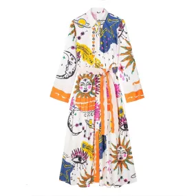 Boho Printed Long Sleeves Belted Maxi Dress