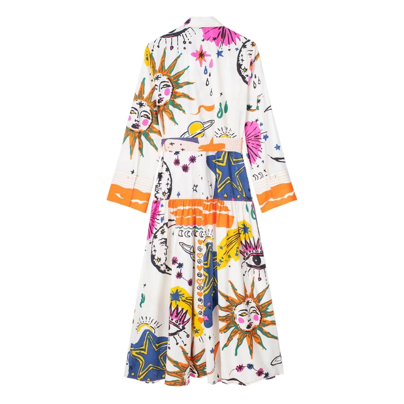 Boho Printed Long Sleeves Belted Maxi Dress