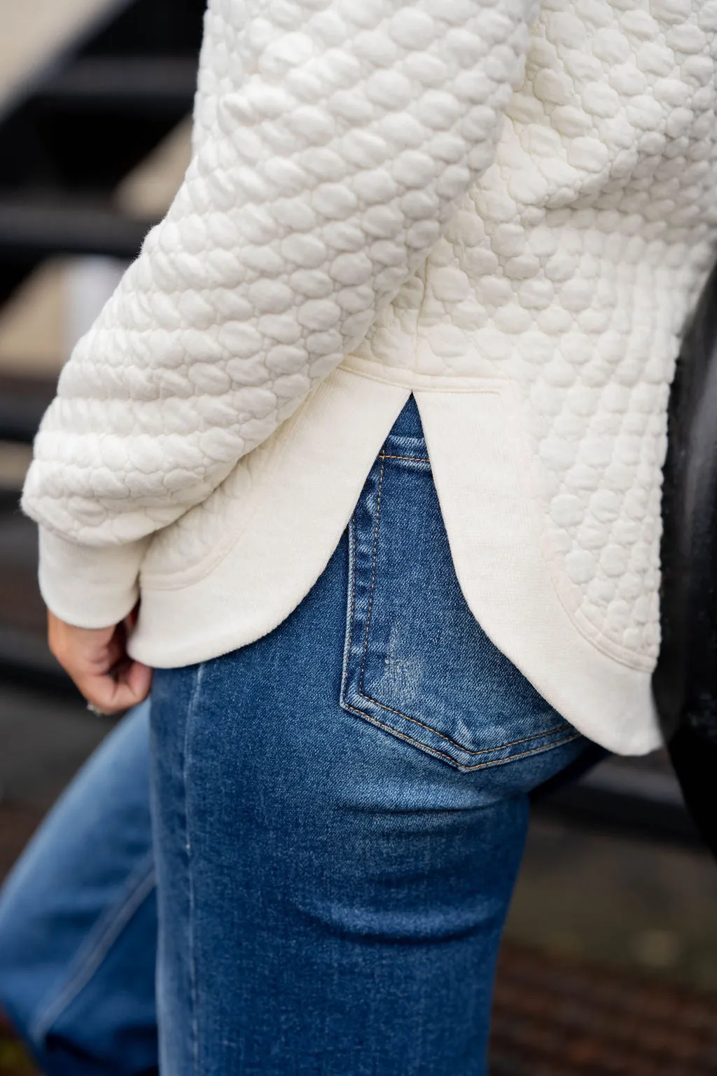 Bold Textured Side Slit Sweatshirt