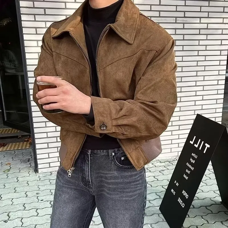 Bonsir carhartt jacket outfit Autumn Korean Style Men's Suede Short Jacket Loose Youth Fashion Top Casual Wear Coat