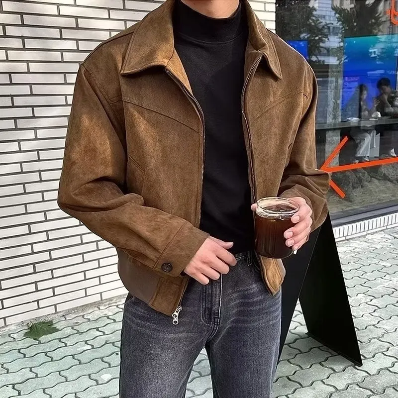 Bonsir carhartt jacket outfit Autumn Korean Style Men's Suede Short Jacket Loose Youth Fashion Top Casual Wear Coat