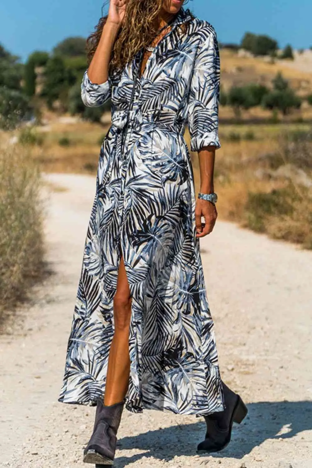 Botanical Print Maxi Shirt Dress (BWMT) T