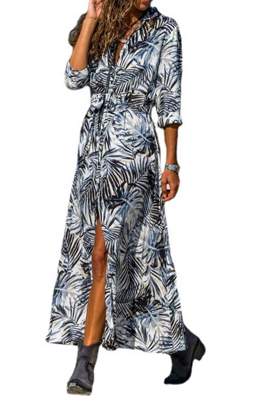 Botanical Print Maxi Shirt Dress (BWMT) T