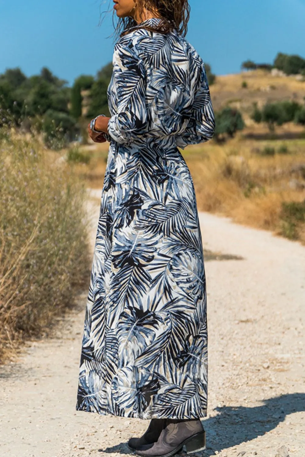 Botanical Print Maxi Shirt Dress