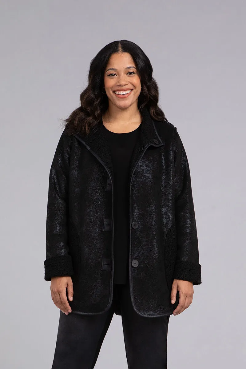 Boucle Shearling Faux Leather Shirt Jacket | Black