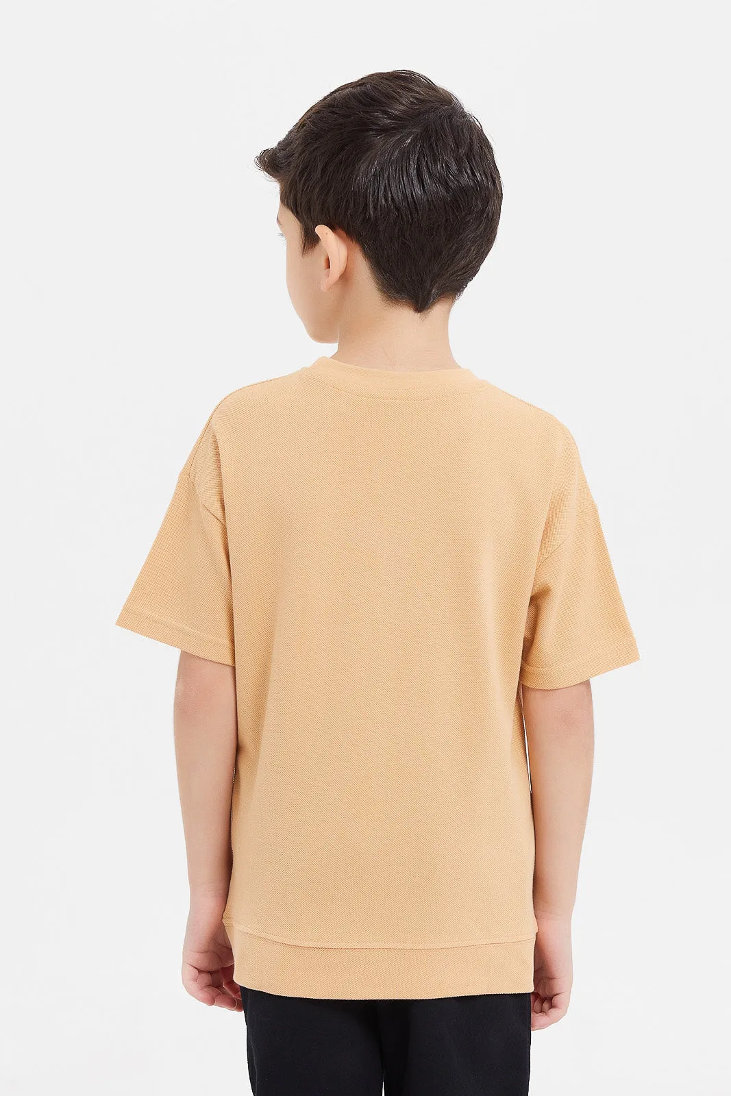 Boys Beige Embroidered Oversized T-Shirt