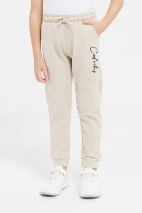 Boys Beige Pique Jog Pants