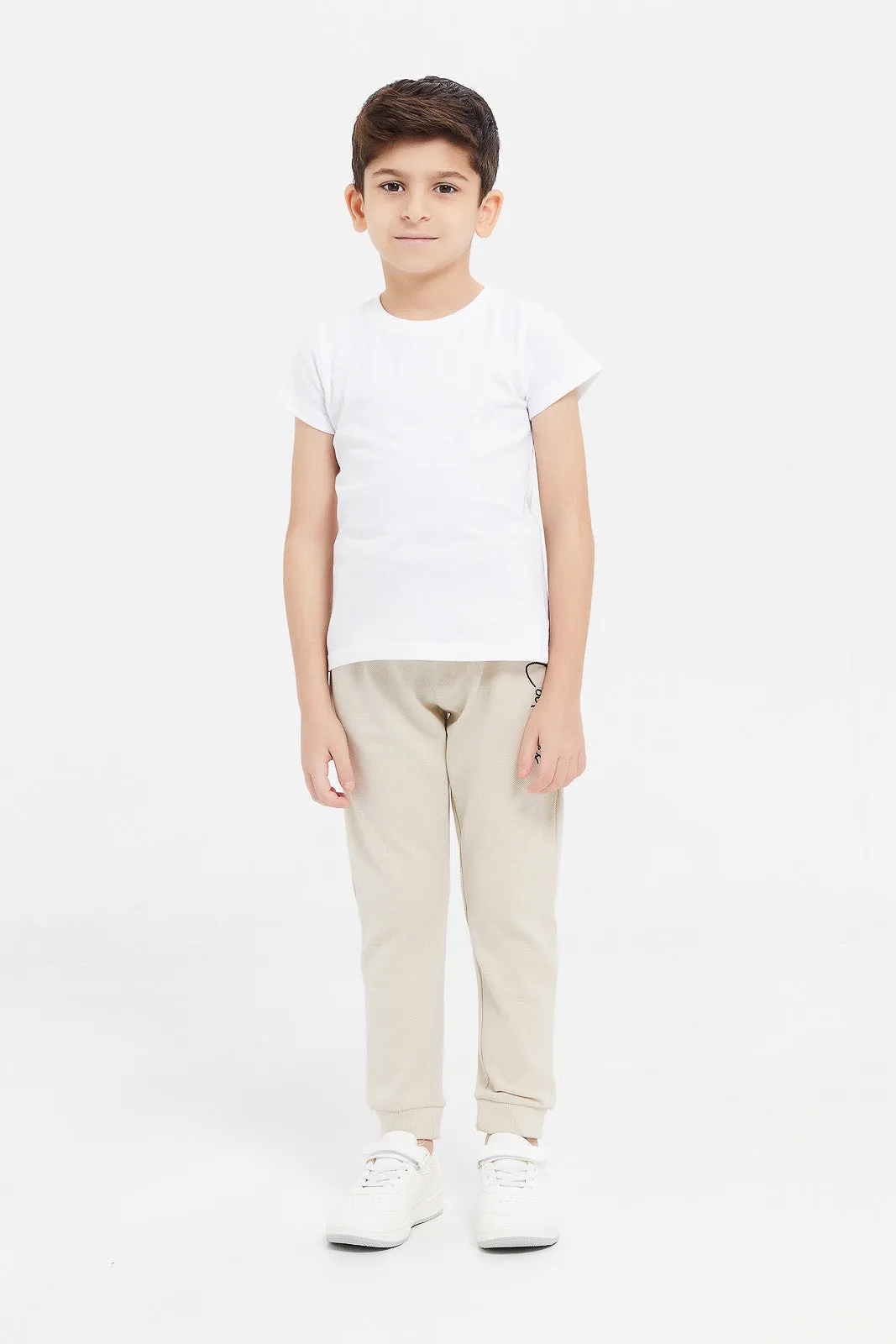 Boys Beige Pique Jog Pants