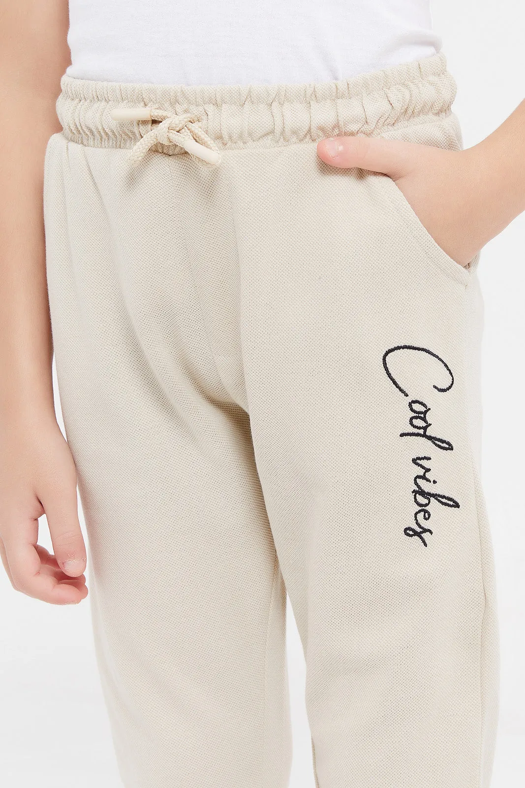 Boys Beige Pique Jog Pants