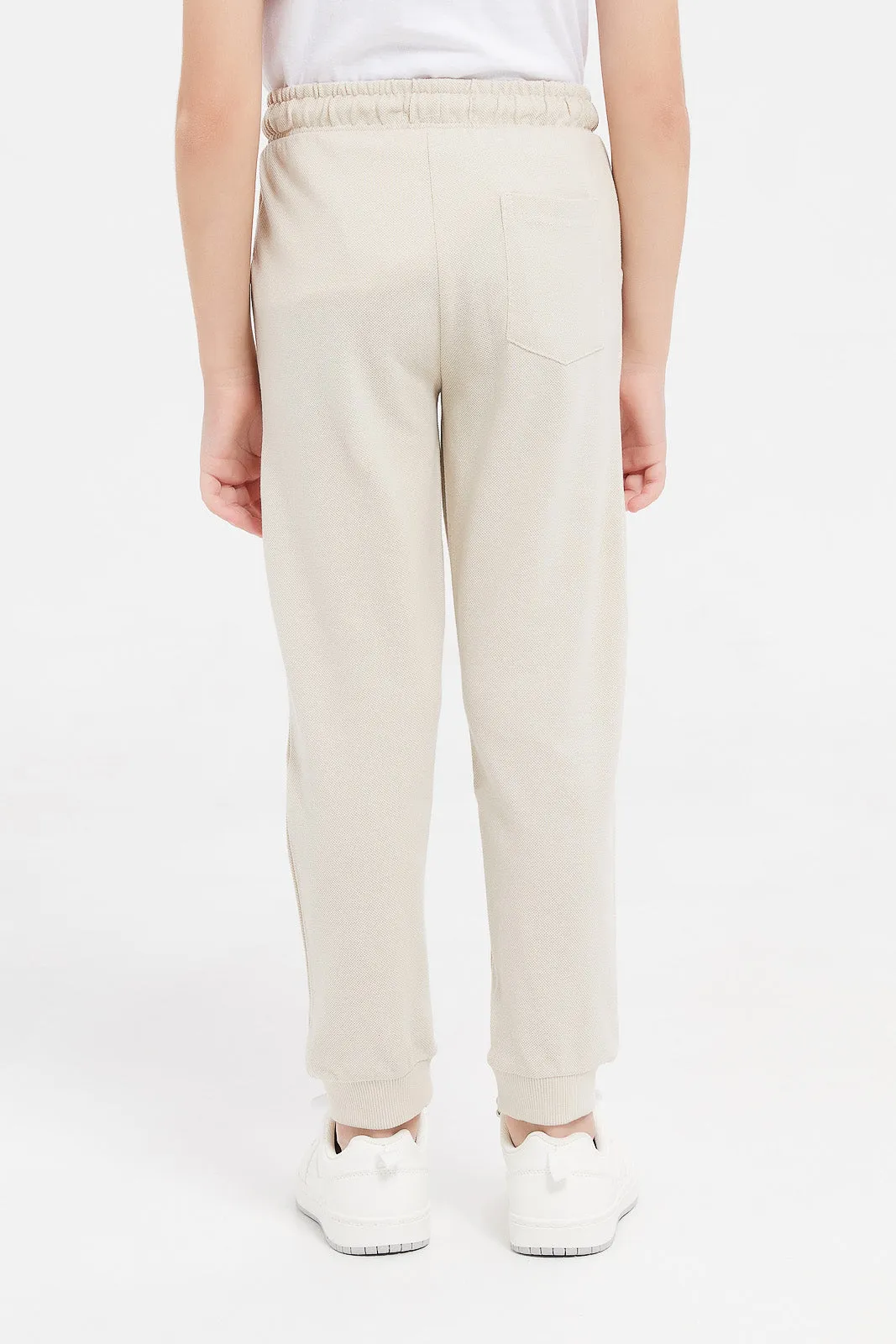 Boys Beige Pique Jog Pants