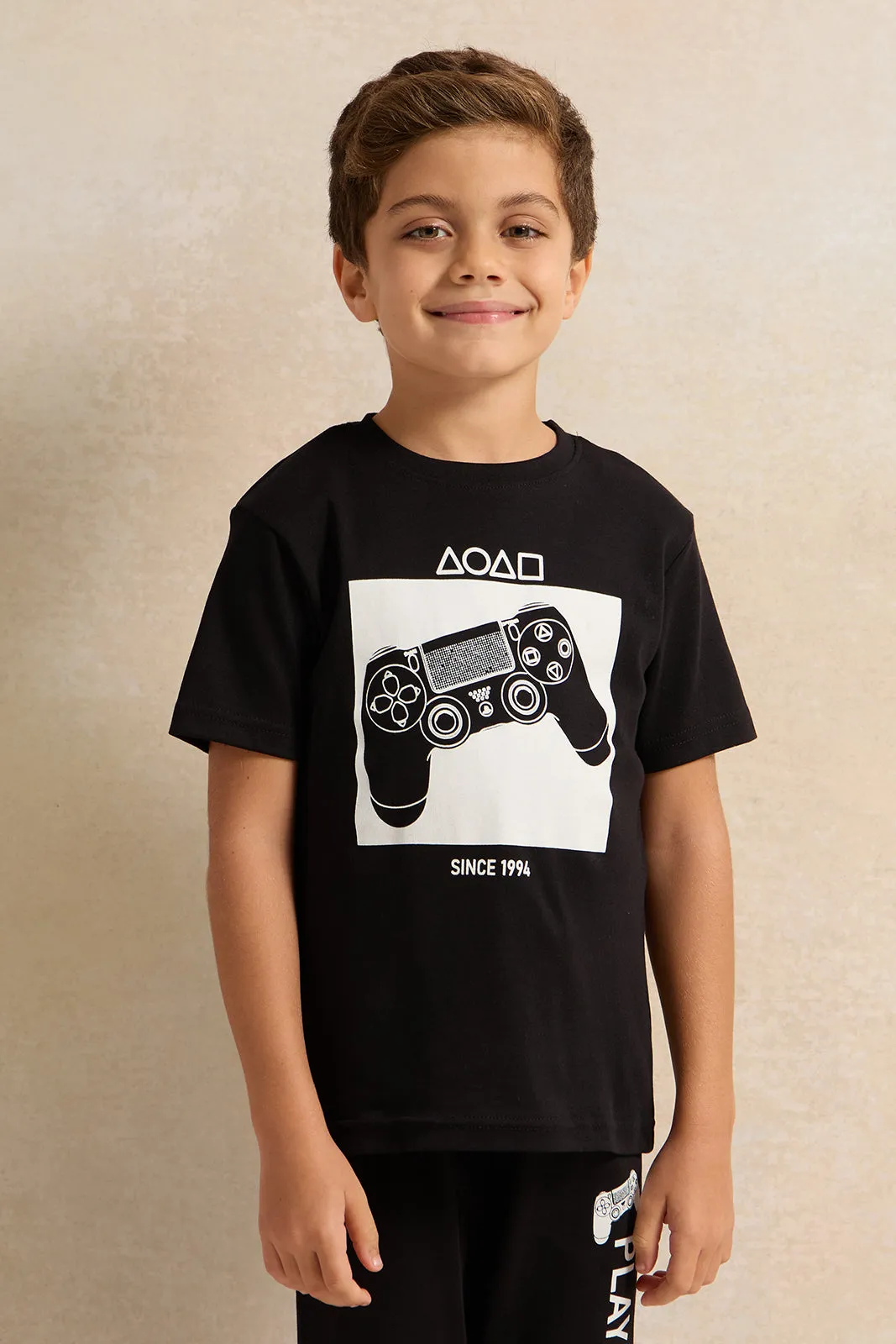 Boys Black Gaming Print Pyjama Set (2 Piece)