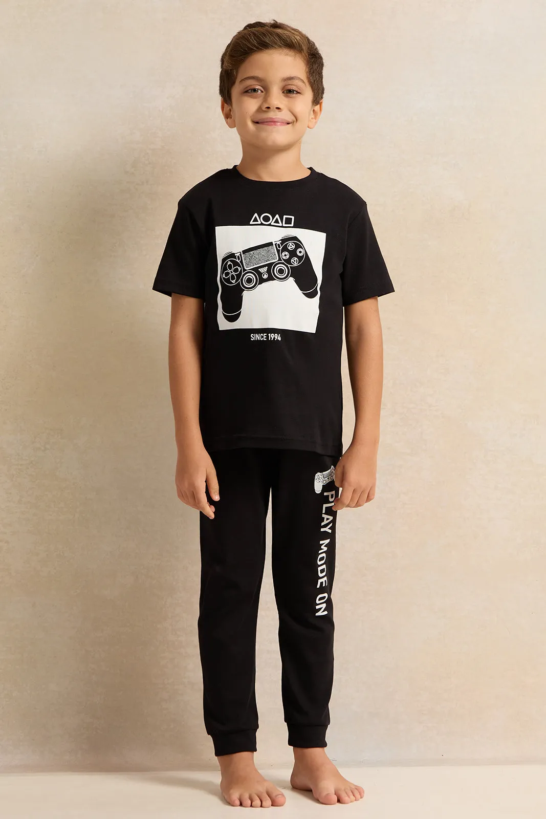 Boys Black Gaming Print Pyjama Set (2 Piece)