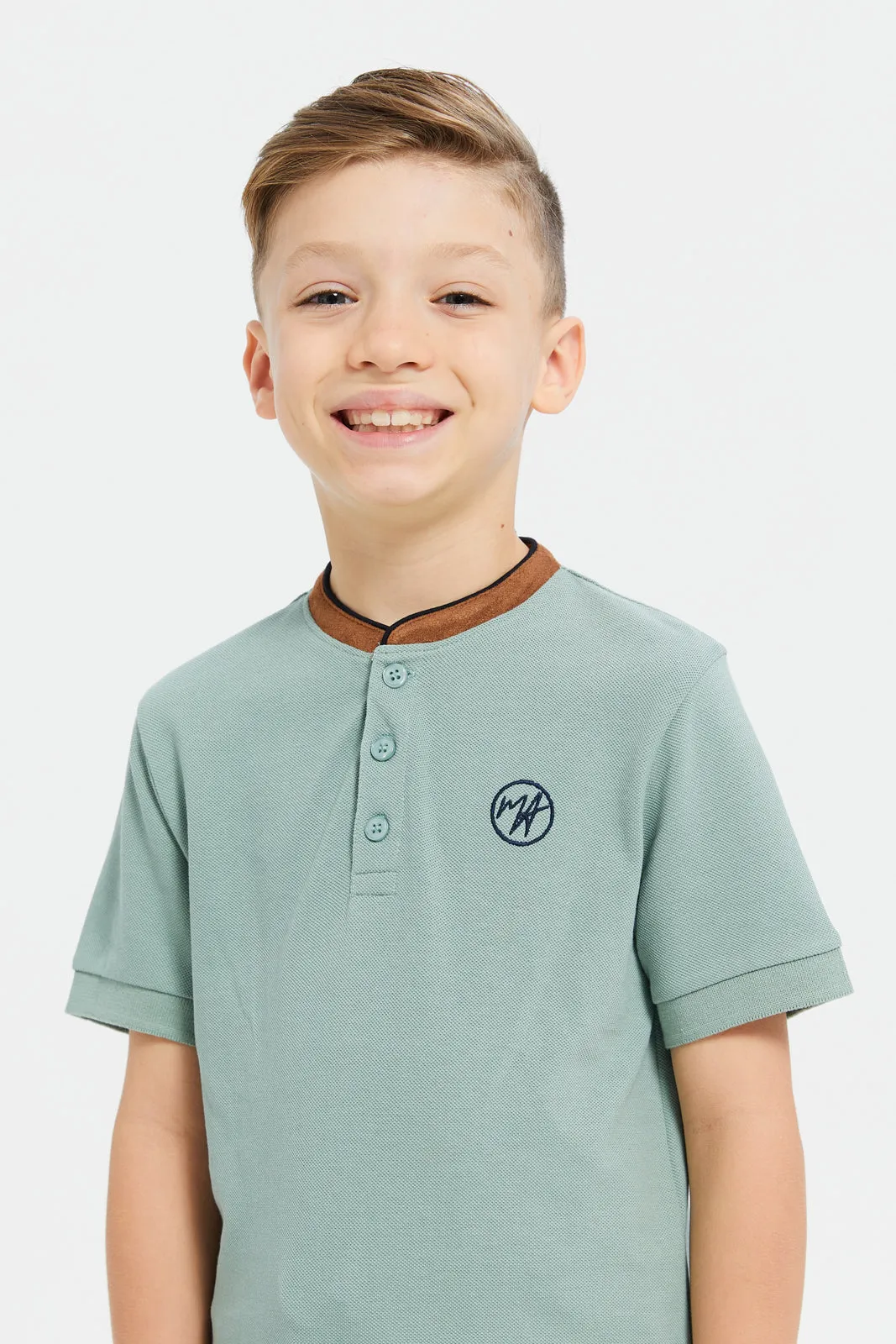 Boys Green Embroidery Polo T-Shirt