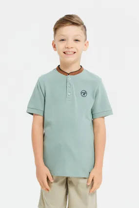 Boys Green Embroidery Polo T-Shirt