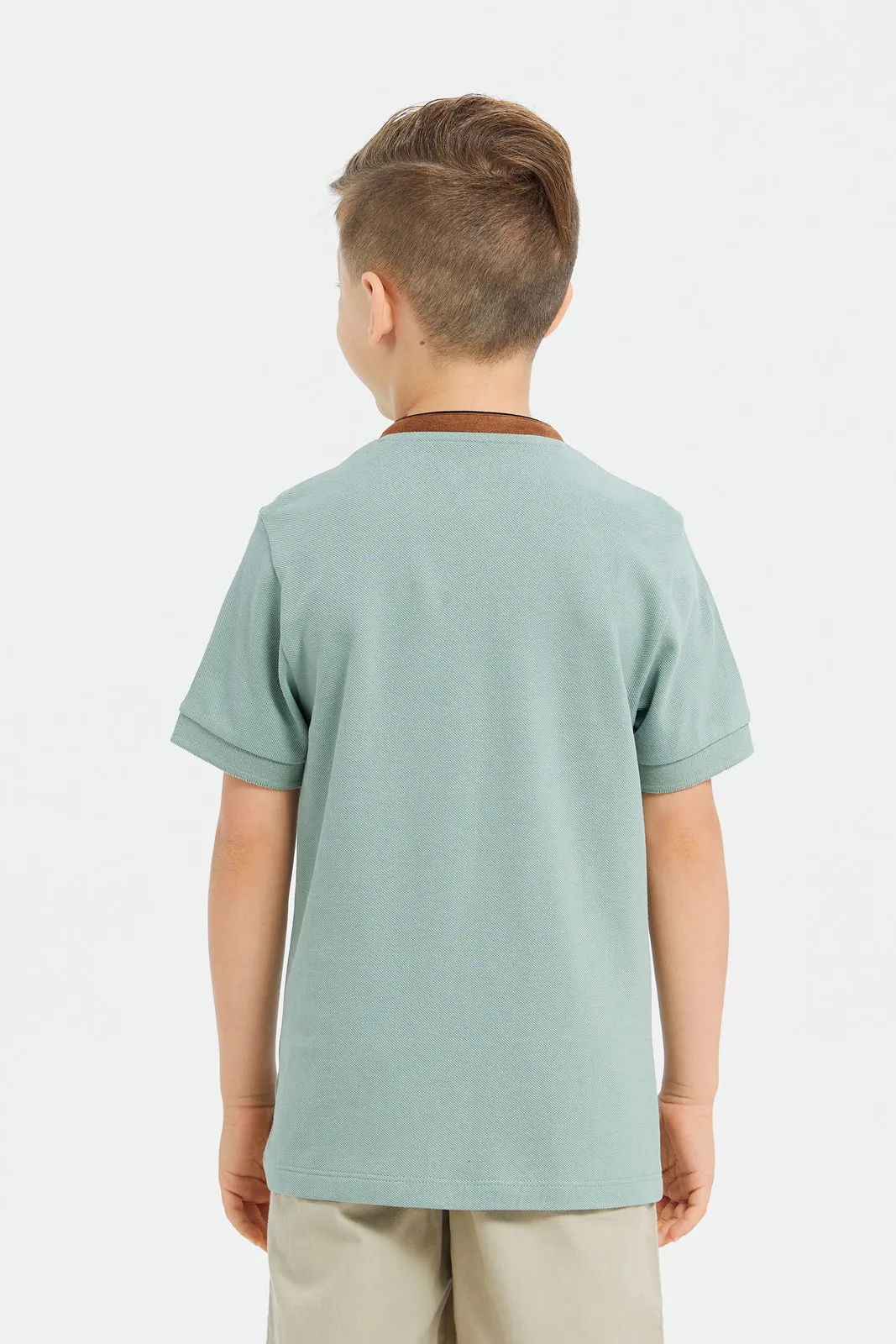 Boys Green Embroidery Polo T-Shirt