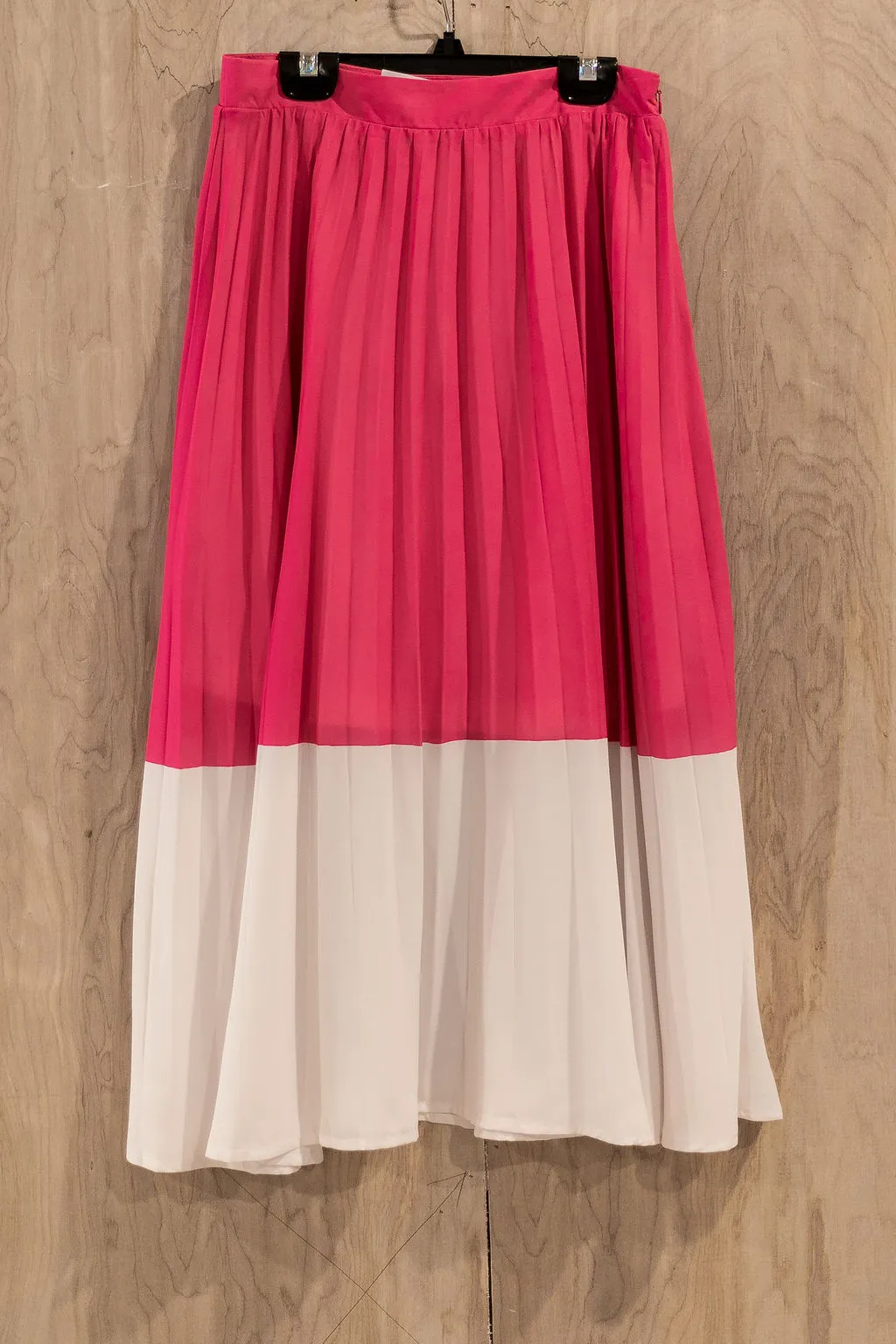 Bright Outlook Color Block High Waist Pleated Midi Skirt in Hot Pink