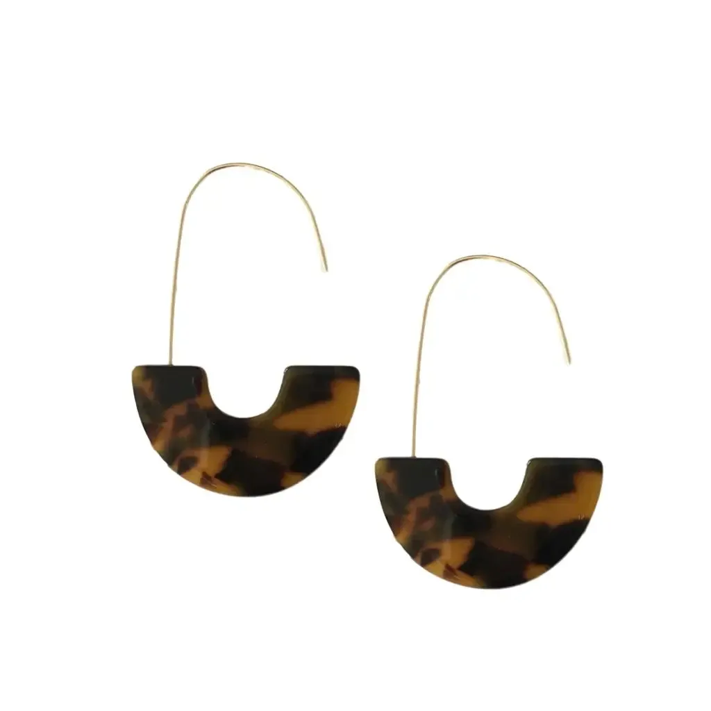 Brown Tortoise Minimalist Threader Earrings