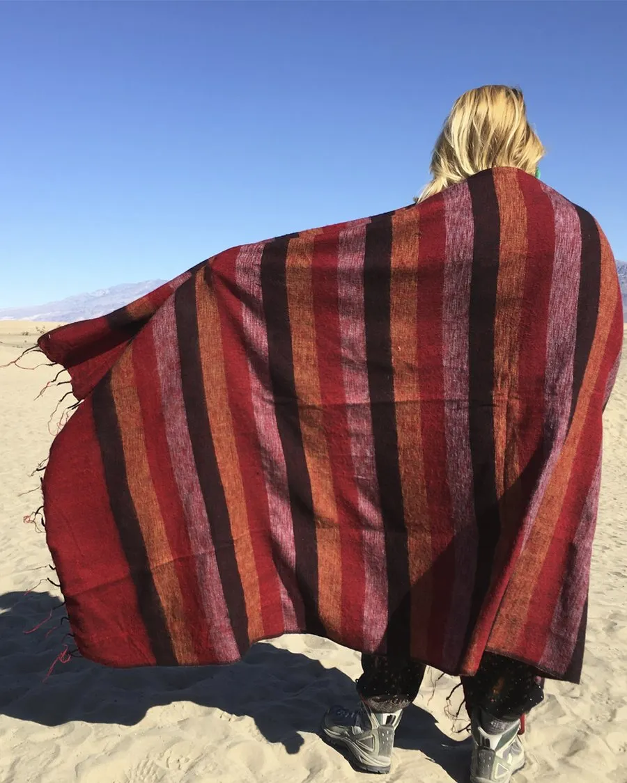 Brushed Woven Striped Blanket in Red