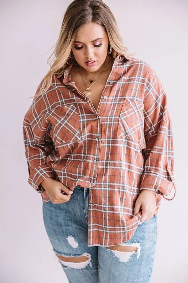 California Campfire Plaid Top In Cinnamon  Curves