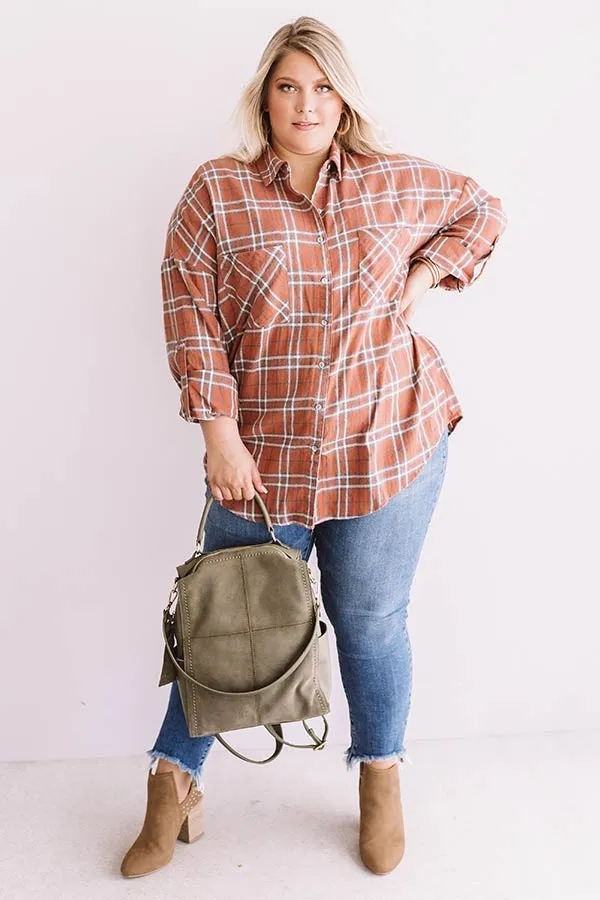 California Campfire Plaid Top In Cinnamon  Curves