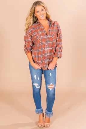 California Campfire Plaid Top In Cinnamon