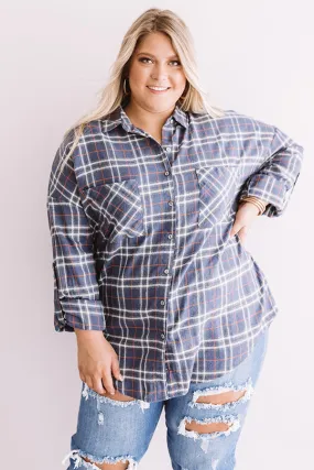 California Campfire Plaid Top In Slate  Curves