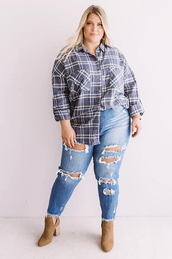 California Campfire Plaid Top In Slate  Curves