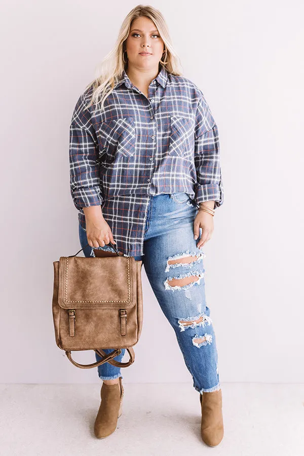 California Campfire Plaid Top In Slate  Curves