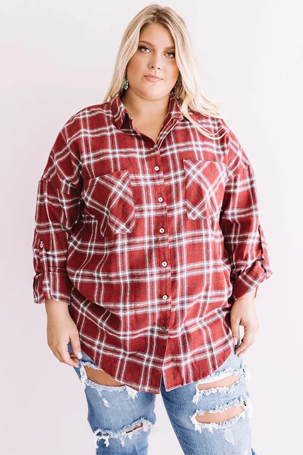 California Campfire Plaid Top In Wine  Curves