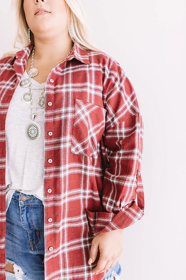 California Campfire Plaid Top In Wine  Curves