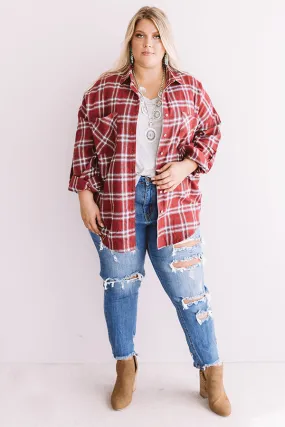 California Campfire Plaid Top In Wine  Curves