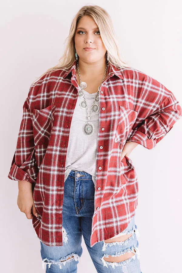 California Campfire Plaid Top In Wine  Curves