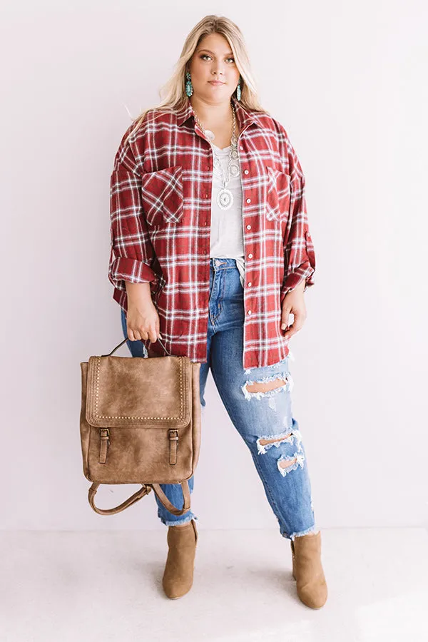 California Campfire Plaid Top In Wine  Curves