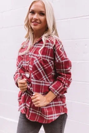 California Campfire Plaid Top In Wine