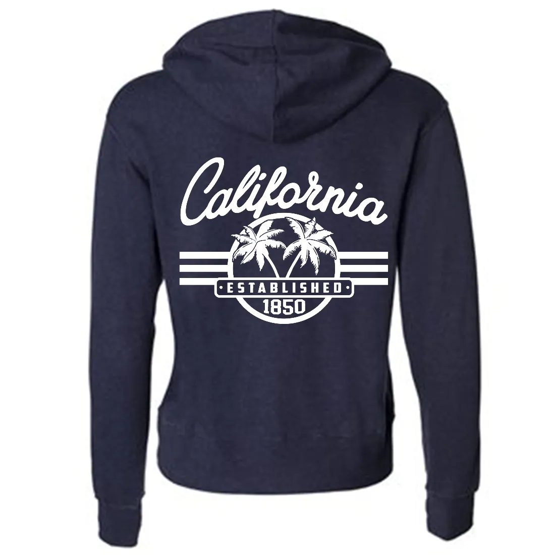 California Palm Tree Logo Premium Unisex French Terry Full-Zip Sweatshirt - Heathered Navy