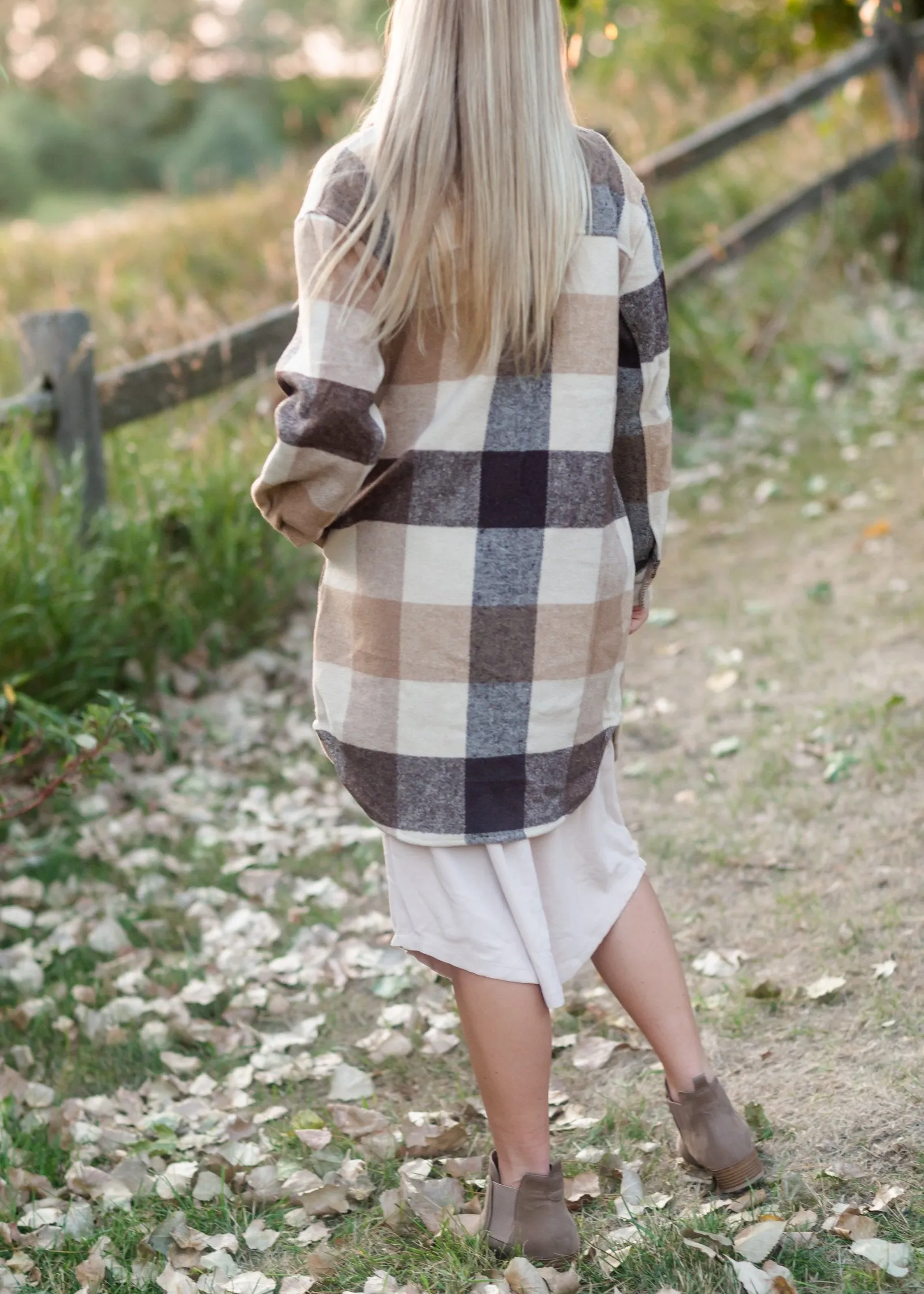 Camel Plaid Button Front Shacket