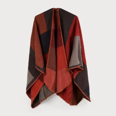 Caracol Plaid Shawl w/ Blanket Stitch 6179-RED Red Combo