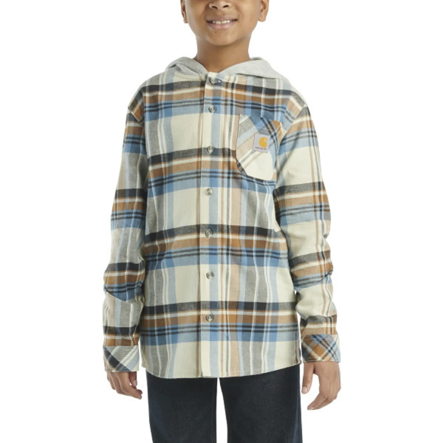 Carhartt Boys' Long Sleeve Flannel Button-Front Hooded Shirt