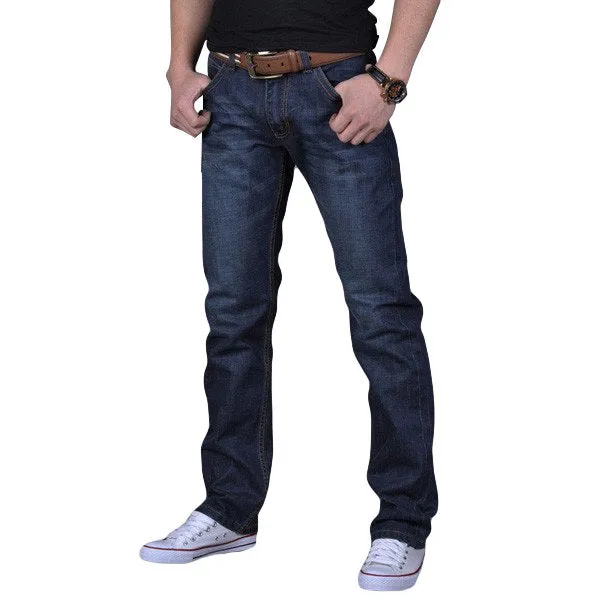 Casual Slim Skinny Straight Jeans Men's Denim Fabric Jeans Mid-Rise