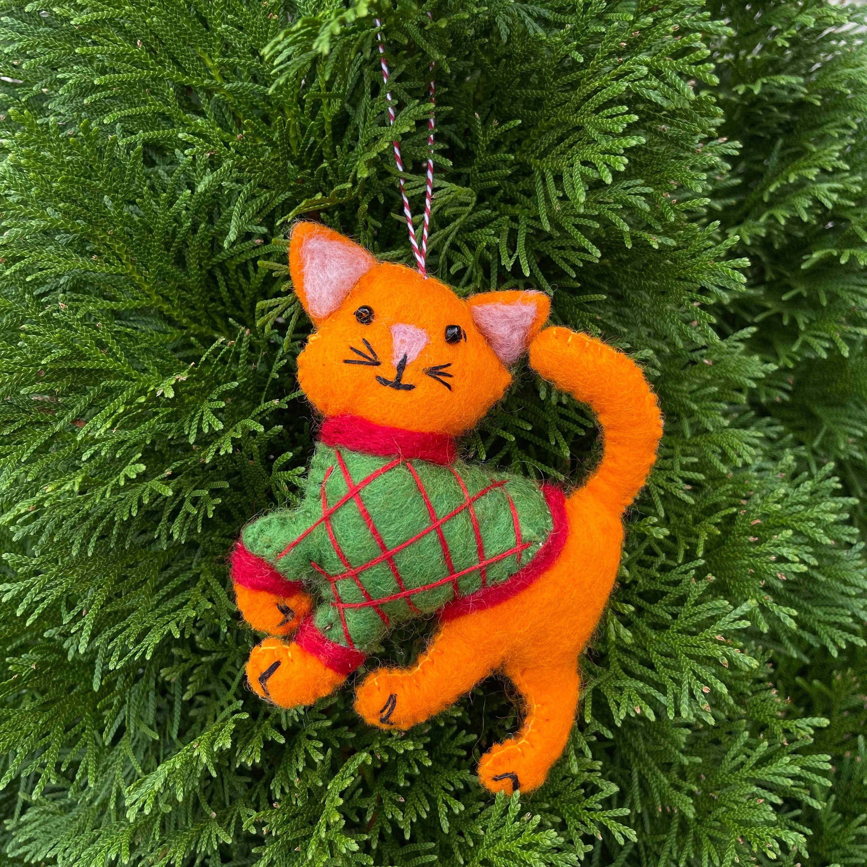 Cat in Sweater Ornament, Felt Wool