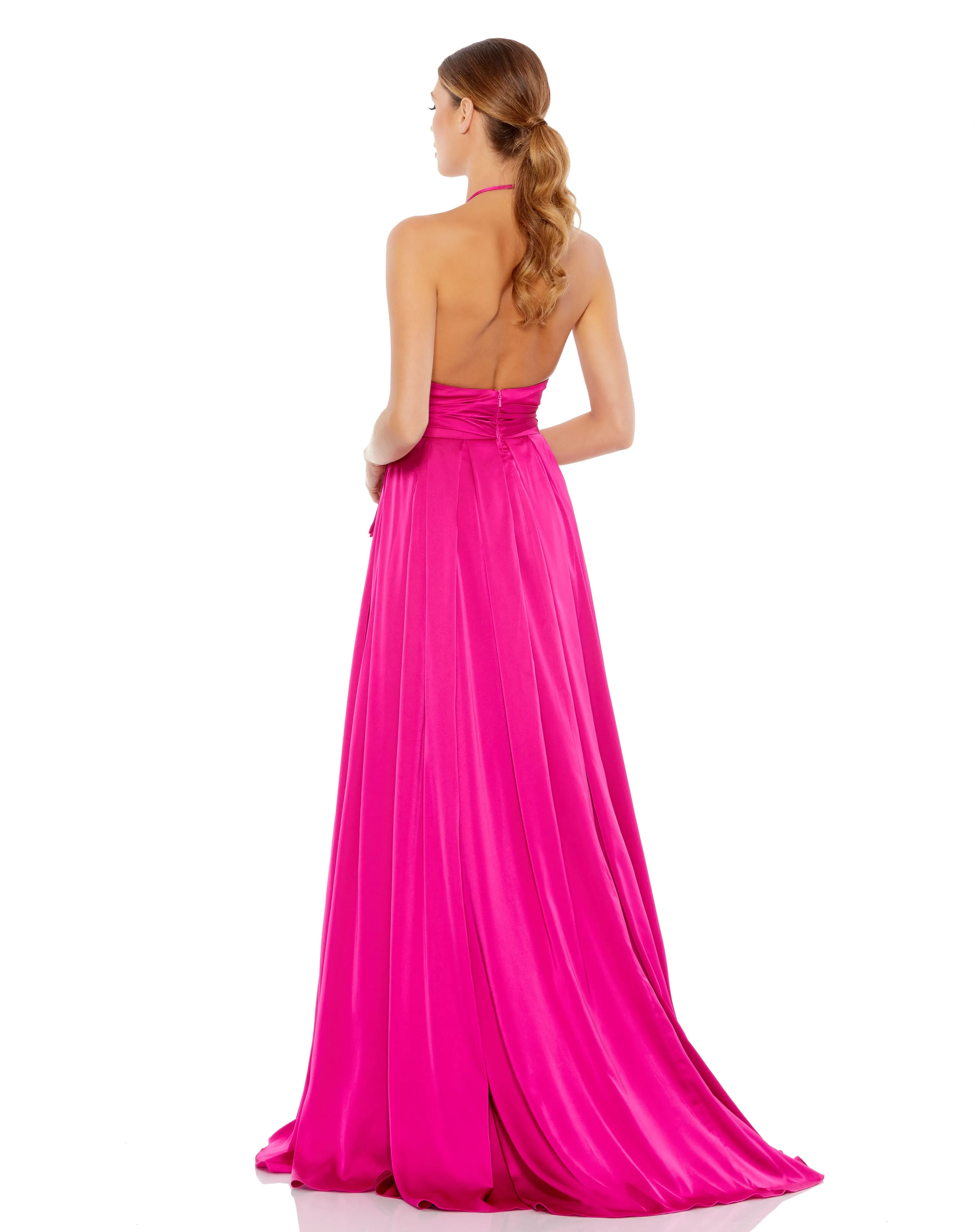 Charmeuse Halter Strap Soft Tie Waist Gown