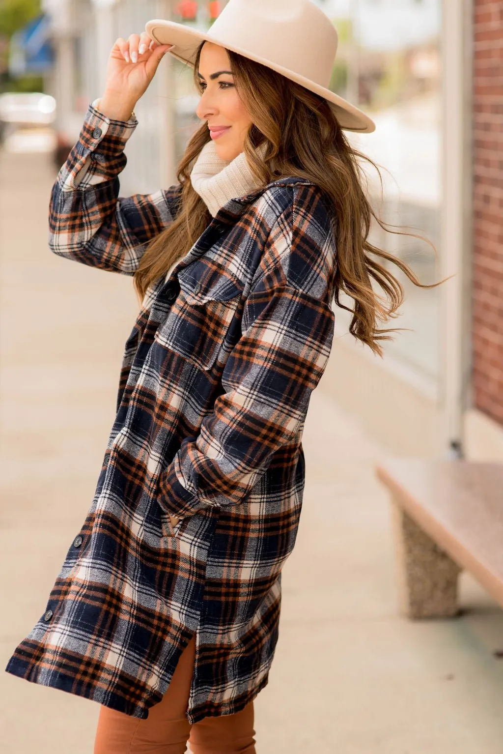 Chic Elongated Plaid Tunic Shacket