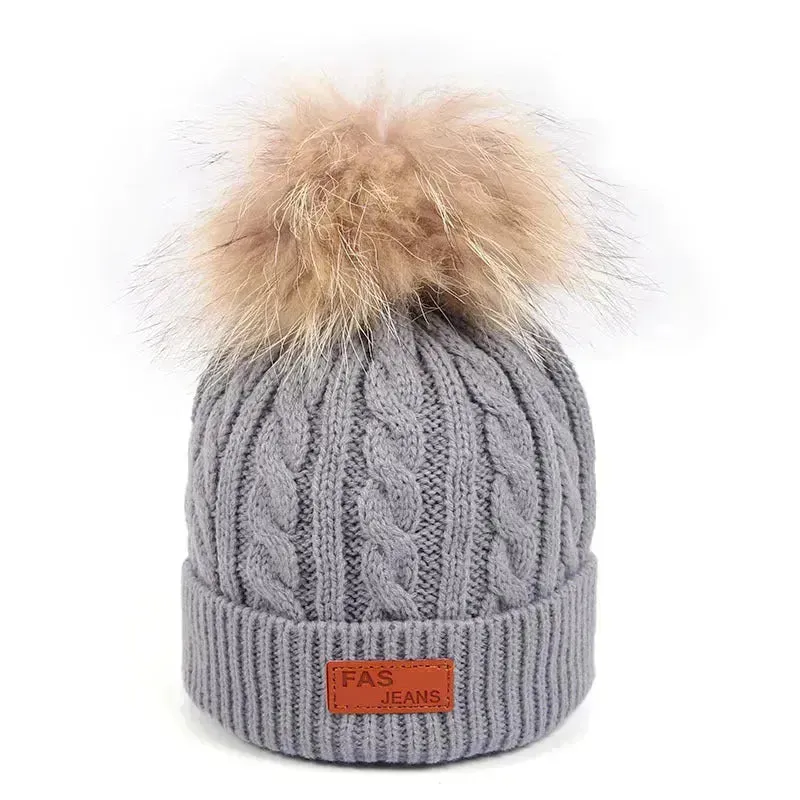 Children Winter Hat kids beanies Kids winter hat baby boy and girl warm woolen beanies faux fur beanies