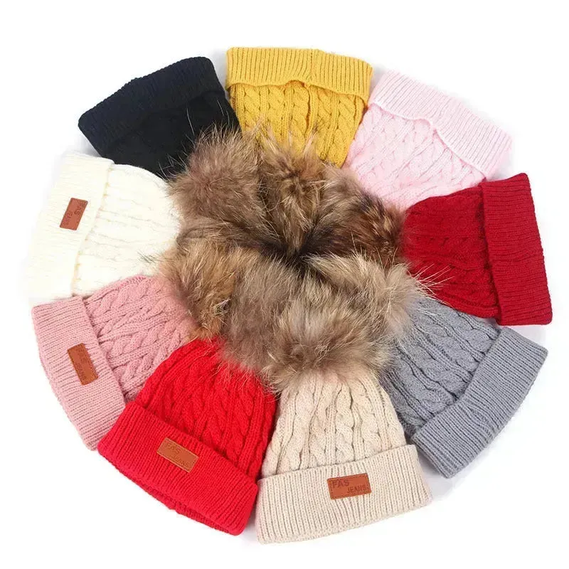 Children Winter Hat kids beanies Kids winter hat baby boy and girl warm woolen beanies faux fur beanies