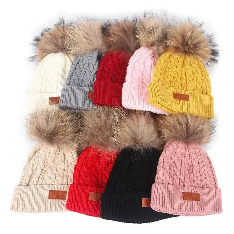 Children Winter Hat kids beanies Kids winter hat baby boy and girl warm woolen beanies faux fur beanies