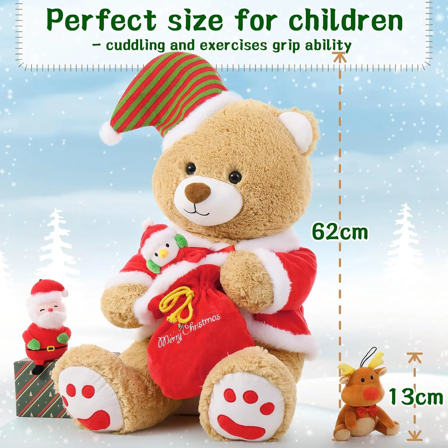 Christmas Teddy Bear Stuffed Toy Set, 24.4 Inches