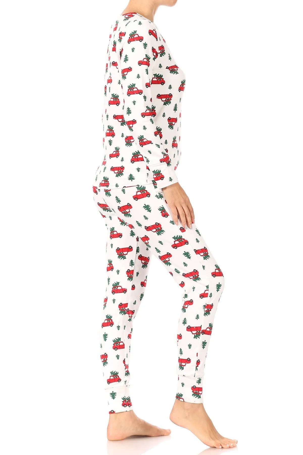 Christmas Tree Car Fleece Lined Lounge Pajama Set Pants and Shirt