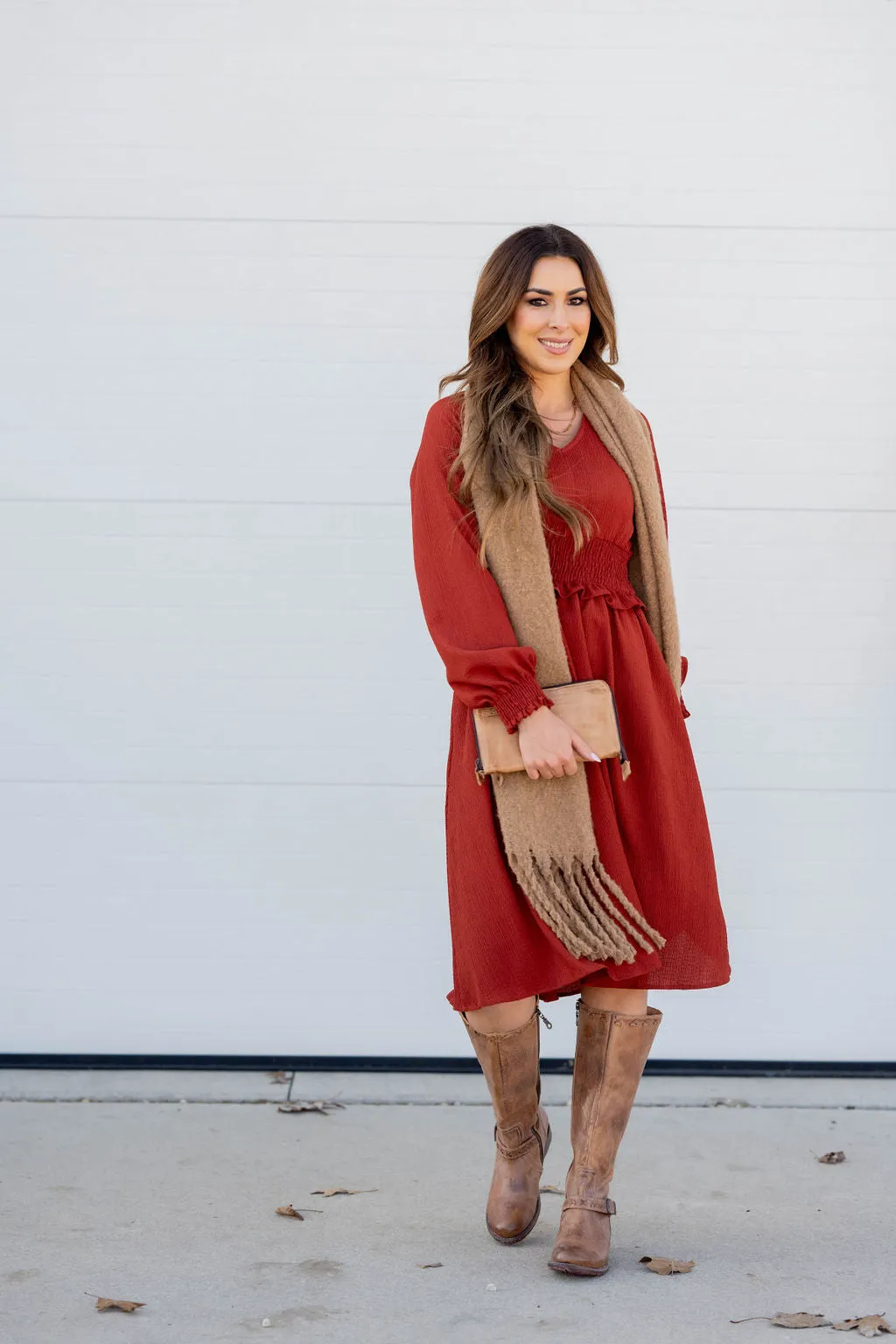 Cinch Accented Long Sleeve Dress