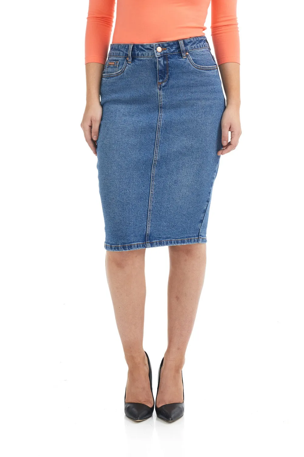 Classic straight modest denim jean skirt 'Havana'