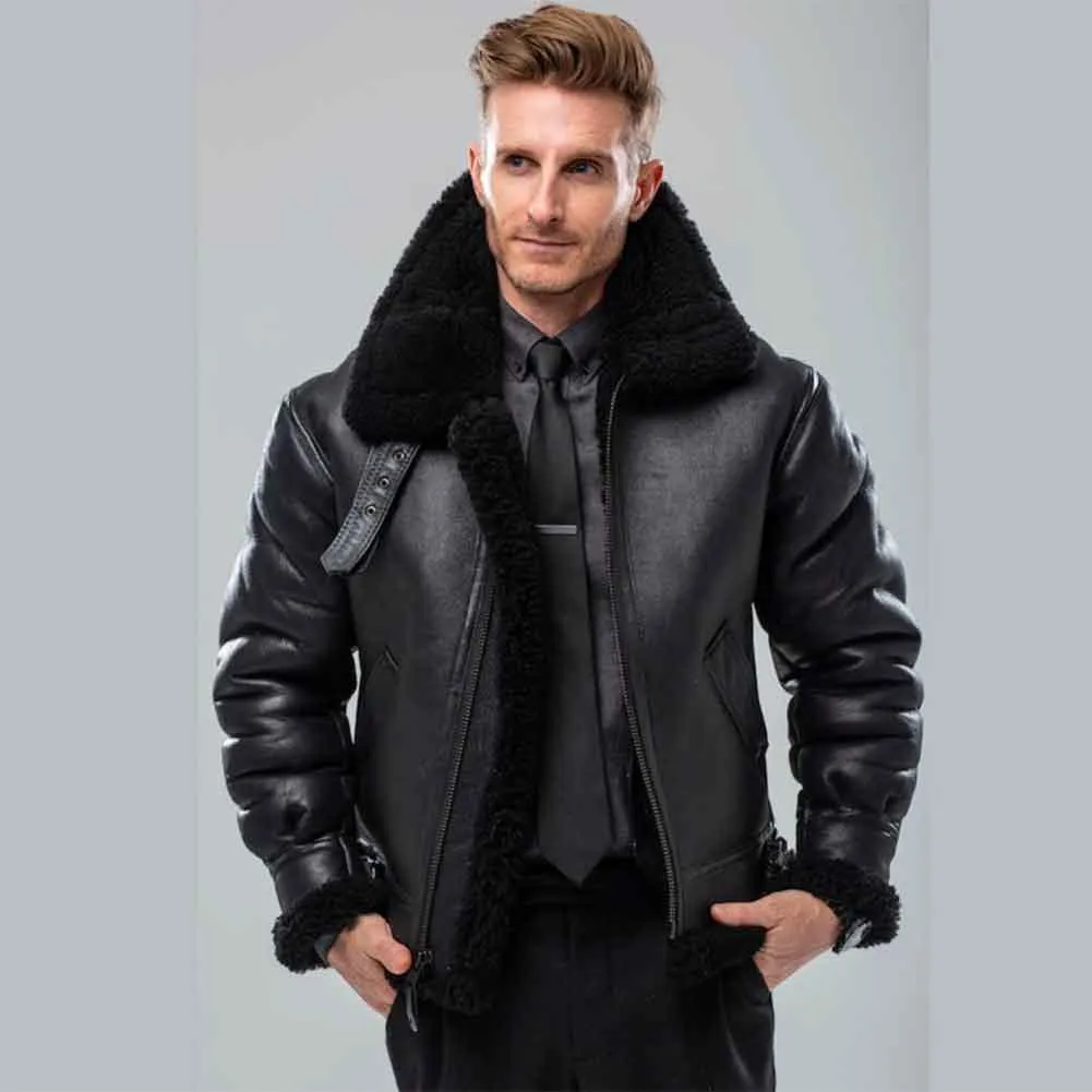 Cockpit USA Mens Black B-3 Sheepskin Bomber Jacket